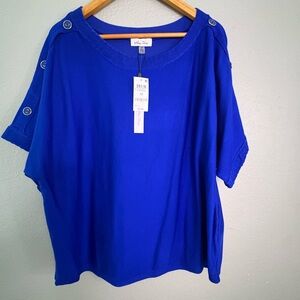 Melissa Paige Royal Blue Button-Shoulder Short Sleeve Top